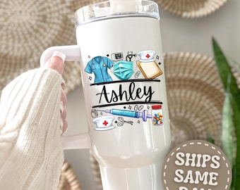Custom Nurse 40oz Tumbler - Personalized Nurse Tumbler with Handle - Nurse Gifts for Nurse Appreciation Gift for Nurse Travel Mug Nurse Cup