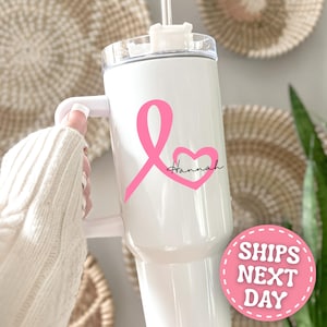 Breast Cancer Awareness Tumbler Personalized Breast Cancer 40oz Tumbler w/ Handle Breast Cancer Gifts Breast Cancer Tumbler Survivor Warrior