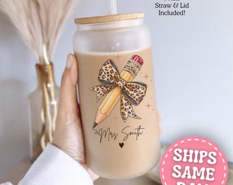 Teacher Glass Cup Personalized Teacher Cup Custom Teacher Gifts for Teacher Coffee Cup Teacher Glass Tumbler Teacher Glass Can Frosted Cup