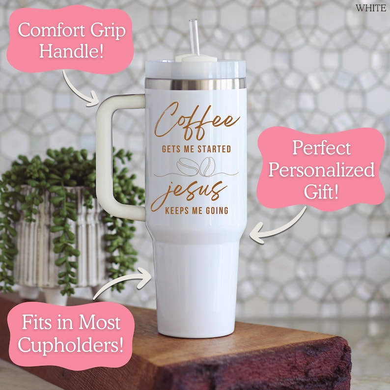 Coffee and Jesus Tumbler Personalized Coffee Lover 40oz Tumbler with Handle - Custom Coffee Jesus Tumbler - Coffee and Jesus Cup bild 4