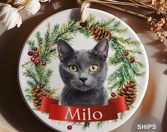 Personalized Pet Ornament - Custom Cat Christmas Ornament - Cat Ornament Gift- Pet Memorial Ornament - Cat Photo Ornament -Pet Portrait Gift