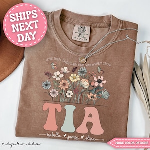 Comfort Colors® Custom Tia Shirt Personalized Tia Gifts for Tia Shirt with Grandkid Names Tia T Shirt for Tia Tshirt for Tia T-Shirt Tia Tee