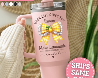 Lemon Tumbler Personalized Lemon 40oz Tumbler with Handle Custom Lemon Gift Lemon Cups Lemon lover Gift Lemon Travel Mug Lemon Tumbler Cup