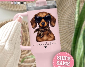 Dachshund Tumbler Personalized Dachshund 40oz Tumbler with Handle Custom Dachshund Gifts Wiener Dog Gifts Dachshund Cup Wiener Dog Tumbler