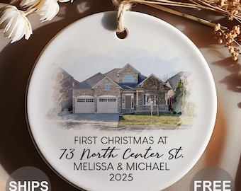 New Home Ornament With Picture - Personalized New Home Christmas Ornament Photo - New Home Photo Ornament - Custom Watercolor Photo Ornament