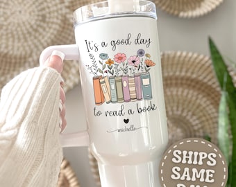 Book Lover Tumbler Personalized Book Lover 40oz Tumbler with Handle Custom Book Lover Gift Book Tumbler w/ Handle Book Lover Cup Travel Mug