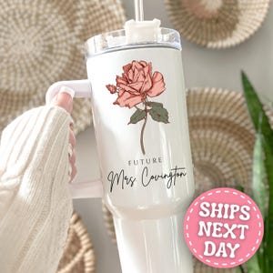 Future Mrs Tumbler Personalized Engagement 40oz Tumbler with Handle Future Mrs Gift Custom Engaged Tumbler Fiancée Gift Bridal Shower Gift