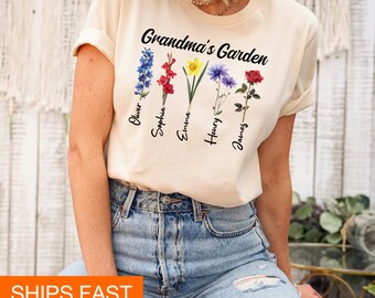 Custom Grandma Shirt, Personalized Grandma Gift, Grandma Shirt With Grandkids Names, Mothers Day, Grandma Birth Flowers, Grandma's Garden