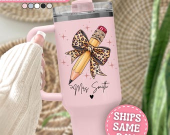 Teacher 40oz Tumbler Custom Teacher Tumbler with Handle Teacher Gifts For Teacher Appreciation Gift Teacher Travel Mug Tumbler for Teacher