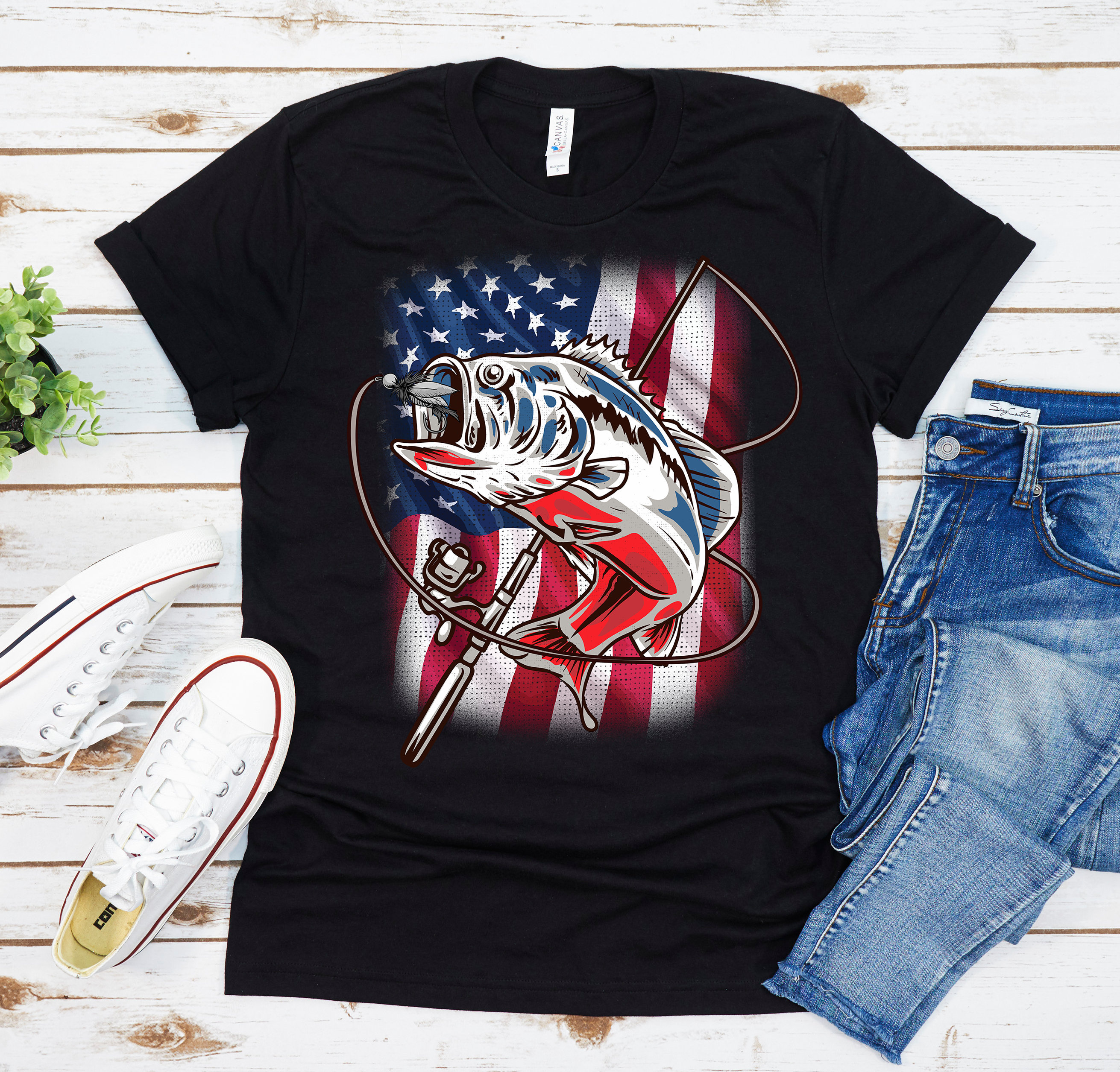 Fishing Shirt, Fishing American Flag Shirt, Bass Fishing Shirt