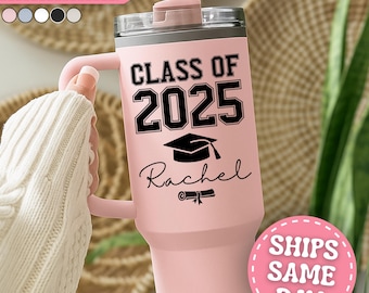 Graduation Tumbler 40oz Personalized Graduation Tumbler with Handle Custom Graduation Gifts for Girls Graduation Cup High School Grad Gift