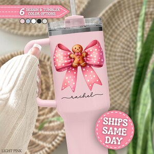 Personalized Gingerbread Tumbler Custom Gingerbread 40oz Tumbler with Handle Gingerbread Gifts Gingerbread Cup Gingerbread Coquette Bow Cup