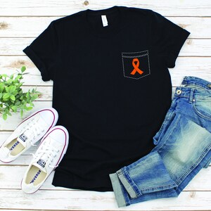 Pocket Orange Ribbon Shirt, Leukemia Shirt, Leukemia Awareness Shirt, Leukemia Gift, Leukemia Survivor, Fighter, Support