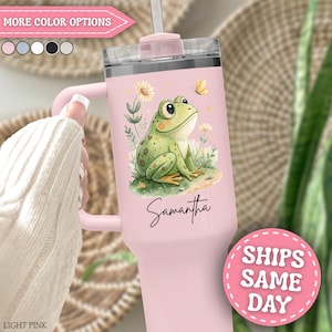Frog Tumbler Personalized Frog 40oz Tumbler with Handle Custom Frog Gifts for Women Frog Cup Frog Travel Mug with Name Frog Tumbler 40oz