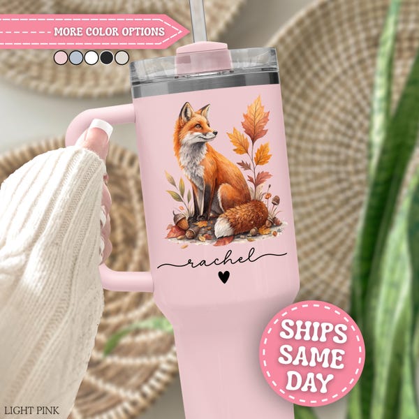 Fox Tumbler Personalized Fox 40oz Tumbler with Handle Custom Fox Gifts for Women For Gift for Girls Fox Cup Fox Travel Mug Fox 40 oz Tumbler