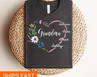 Custom Grandma Shirt, Personalized Grandma Gift For Grandma, Grandma Shirt With Grandkids Names, Grandma Mothers Day Gift, Grandma Heart