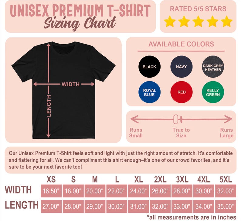 a t - shirt size guide with measurements for a t - shirt
