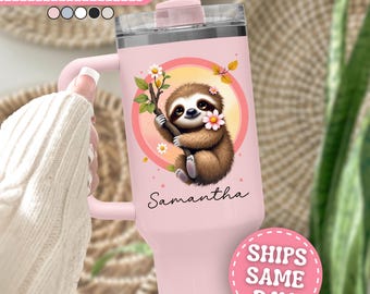 Sloth Tumbler Personalized Sloth 40oz Tumbler with Handle Custom Sloth Gifts for Women Sloth Cup Sloth Lover Gift Sloth Travel Mug with Name
