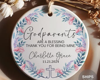 Personalized Godparents Ornament - Godparent Gift From Godchild - Custom Godmother Gift - Godfather Gift - Godmother Baptism Gift
