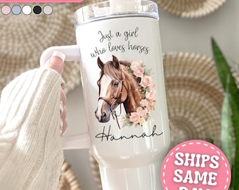 Horse Tumbler Personalized Horse 40oz Tumbler with Handle Custom Horse Gifts for Girls Women Horse Cup Horse Travel Mug Horse Lover Gift