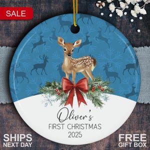 Personalized Baby&#39;s First Christmas Ornament 2025 - Custom Baby Boy Gift - Deer Ornament - Personalized Baby Boy Ornament - Baby Name Gifts