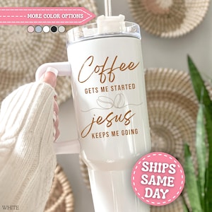 Coffee and Jesus Tumbler Personalized Coffee Lover 40oz Tumbler with Handle - Custom Coffee Jesus Tumbler - Coffee and Jesus Cup 40oz Tumbler