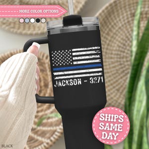 Police Tumbler Personalized Thin Blue Line 40oz Tumbler with Handle Custom Police Gifts For Police Officer Gifts for Police Travel Mug 40 oz