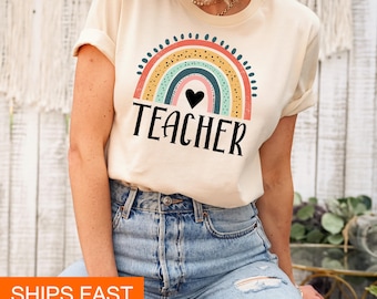 Teacher Shirt, Teacher Gifts, Teacher Rainbow Shirt, Teacher Back To School Shirt, Rainbow Teacher Appreciation Shirt, New Teacher Tshirt