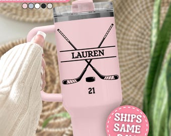 Hockey Tumbler Personalized Hockey 40oz Tumbler with Handle Custom Hockey Gifts for Girls Hockey Cup for Hockey Coach Gift Hockey Team Gift