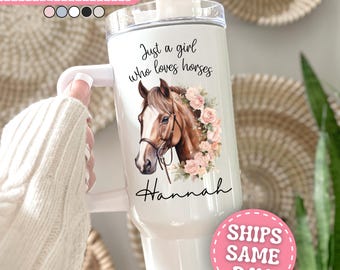 Horse Tumbler Personalized Horse 40oz Tumbler with Handle Custom Horse Gifts for Girls Women Horse Cup Horse Travel Mug Horse Lover Gift
