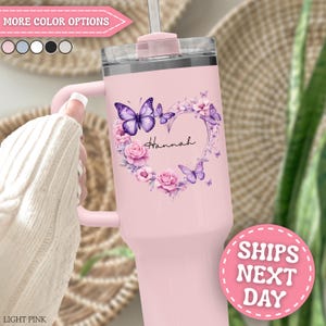 Purple Butterfly Tumbler Personalized Butterfly 40oz Tumbler with Handle Custom Butterfly Gifts for Women Butterfly Cup Butterfly Travel Mug