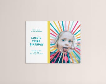 Colorful Photo Birthday Invitation Template: Fun Kids Party (Digital Download)