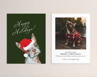 Plantilla de tarjeta navideña con foto de bulldog francés (descarga digital de Canva)