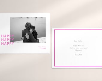 Plantilla moderna de tarjeta de cumpleaños con foto: Diseño minimalista (Canva editable, descarga digital)