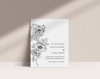 Floral Save the Date Template: Modern Wedding Invitation (Canva Editable, PDF)