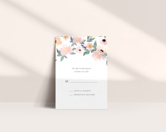 Floral Watercolor Wedding RSVP Template: Editable Canva (Digital Download)