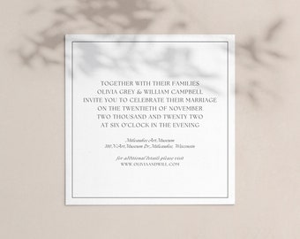 Plantilla cuadrada de invitación de boda minimalista moderna (Canva)