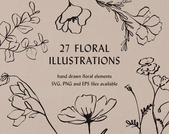 Ilustraciones de arte lineal floral: Flores silvestres PNG, SVG, EPS (Descarga digital)