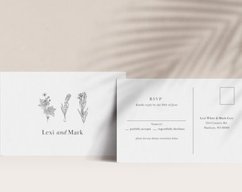 Wildflower Wedding RSVP Postcard Template (DIY Canva Editable)