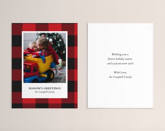Plantilla de tarjeta navideña con foto a cuadros: Felices fiestas (Canva, descarga digital)