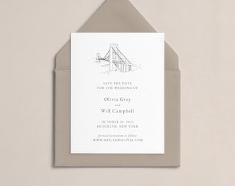 Brooklyn Bridge Save The Date Template: Minimalist Wedding (Canva, Digital Download)