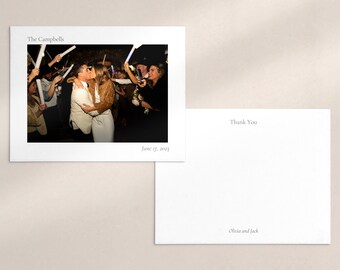 Plantilla minimalista de tarjeta de agradecimiento con foto de boda (editable)