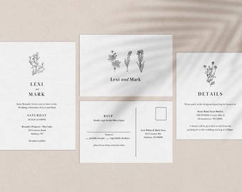 Plantilla de invitación de boda con flores silvestres: Canva (Descarga digital)