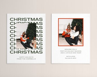 Plantilla de tarjeta fotográfica navideña tipográfica moderna (editable en Canva, 4,25 x 5,5) (PDF)