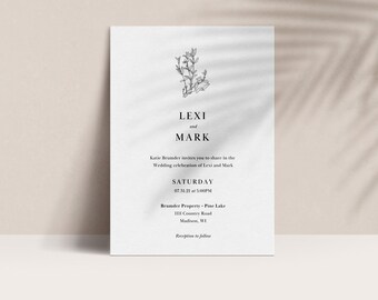 Plantilla de invitación de boda con flores silvestres: Canva editable (13,7 x 18,8 cm)