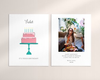 Plantilla de tarjeta de cumpleaños divertida con foto: Diseño de pastel editable (Canva PDF)