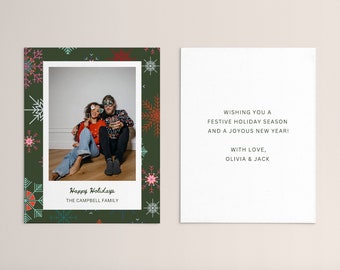 Plantilla de tarjeta navideña con foto de copo de nieve: Diseño divertido de Canva (descarga digital)