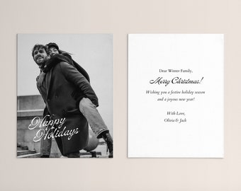 Plantilla de tarjeta navideña con foto: fuente cursiva tradicional (editable en Canva, descarga digital)