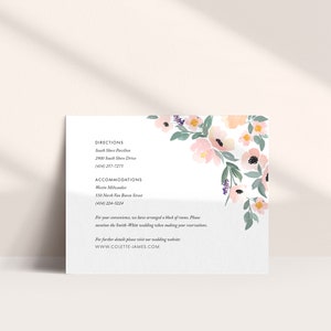 Plantilla de detalles de acuarela floral / Tarjeta de detalles de boda editable atemporal / Tarjeta de detalles de boda floral / Plantilla de detalles de boda Canva