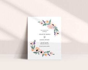 Floral Watercolor Save the Date Template: Editable Wedding Card (Canva)